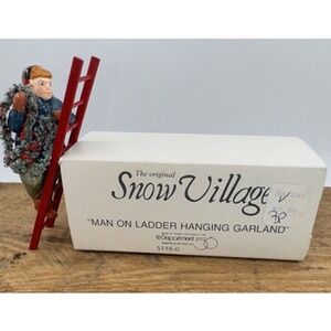 Department 56 Snow Village "Man On Ladder Hanging Garland" #5116-0 Retired w/Box
